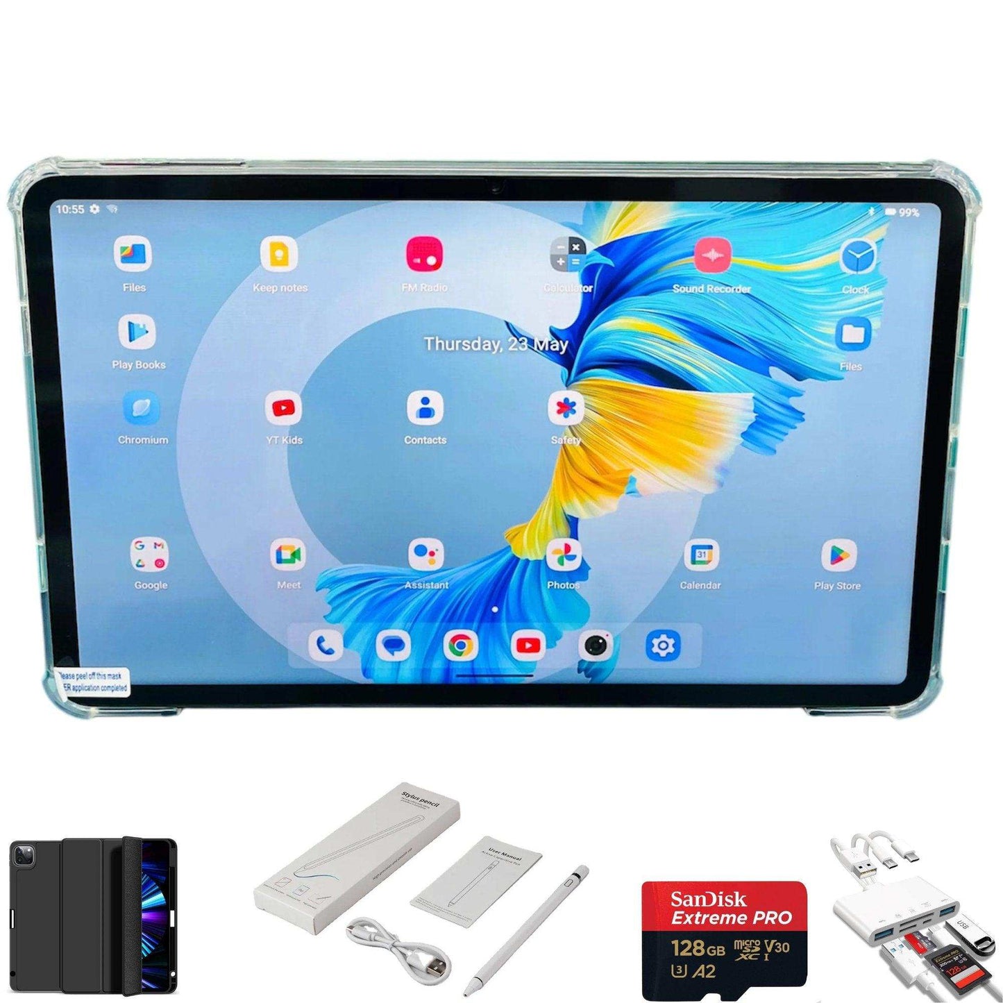 TUTT 12” Tablet LTE 4G SIM Android 14 | Case + Stylus 128GB + 6GB RAM | Dual Camera P11 + 128GB SanDisk