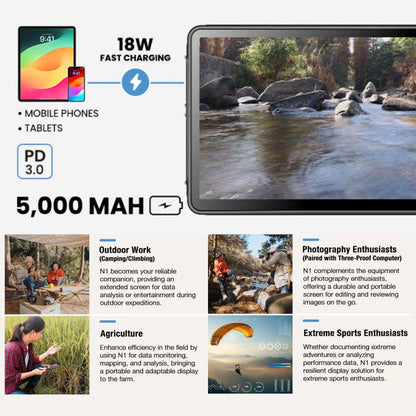 TUTT Rugged Portable Monitor 12” Touchscreen  | 5000mAh Battery | Water & Drop Proof | Digital Photo Frame Mode | N1Pro