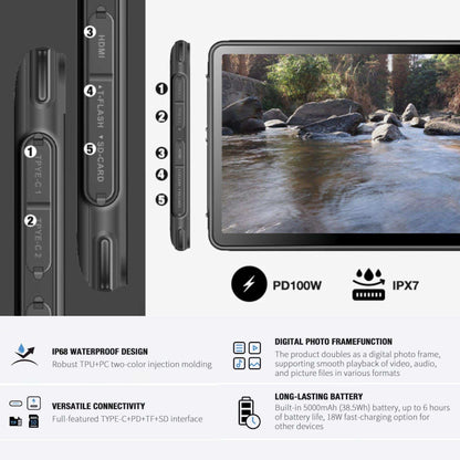TUTT Rugged Portable Monitor 12” Touchscreen  | 5000mAh Battery | Water & Drop Proof | Digital Photo Frame Mode | N1Pro