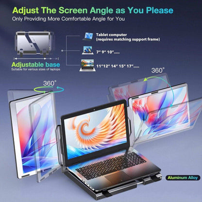 TUTT 14'' Portable Monitor | Laptop Base | 360° Rotation Stand, Multi-Position | F3 for 12-17” Laptop Built-In Speaker | All Devices Compatible with Converter Cable (H5 Included)