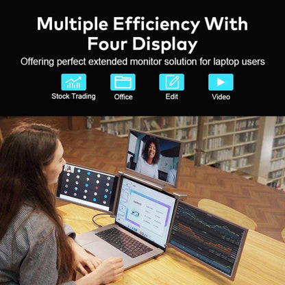 TUTT 14” Triple Portable Monitor | Single Cable Setup 16:10 Ratio | Laptop Quad Screen Extender | S780