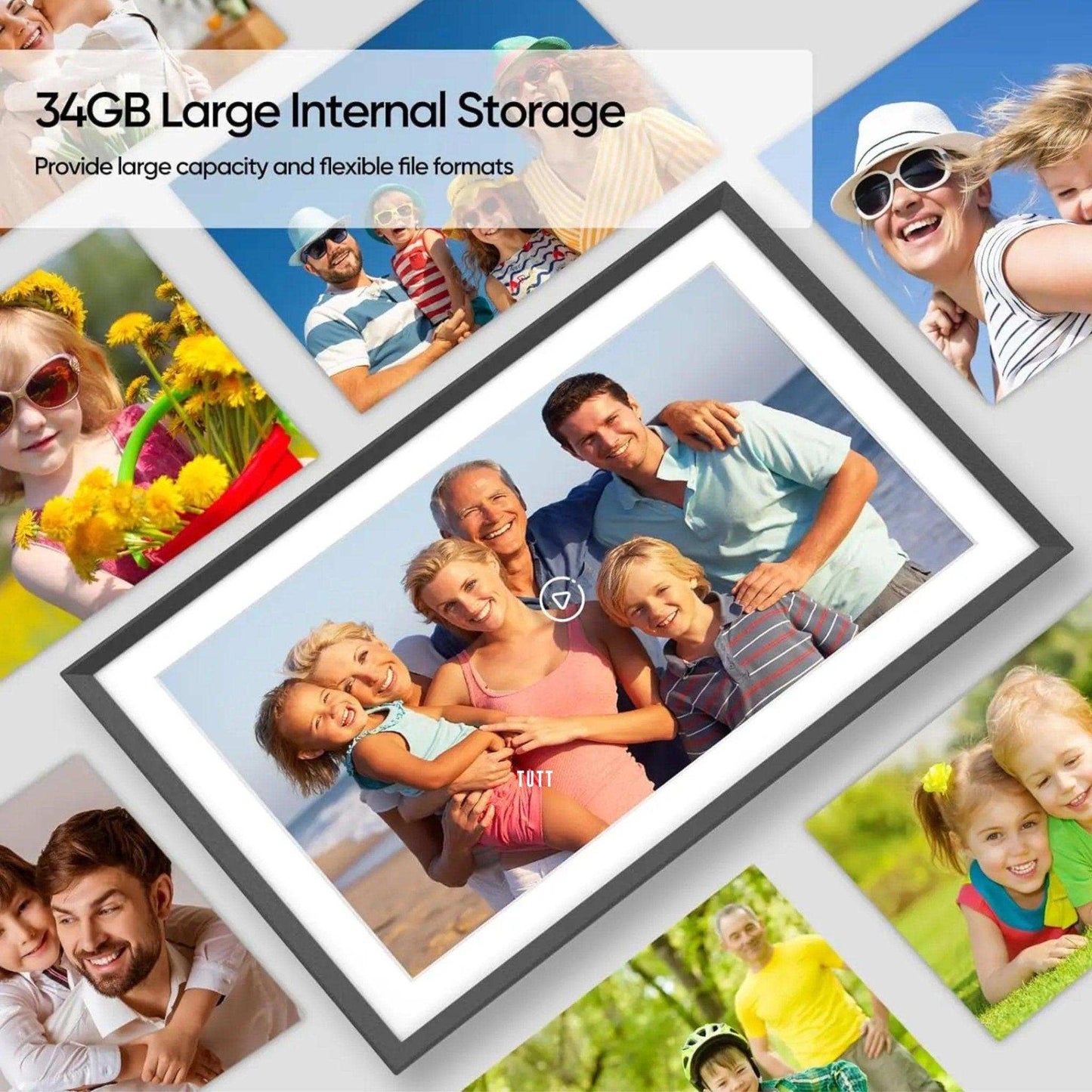 TUTT 15.6” Digital Photo Frame | WiFi IPS Touch Screen, Internal 32 GB | Frameo App | Tabletop or Wall-Mounted | 128GB Micro SD SanDisk + 5 in 1 Card Reader