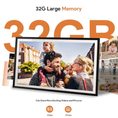 TUTT 15.6” Digital Photo Frame | WiFi IPS Touch Screen, Internal 32 GB | Frameo App | Tabletop or Wall-Mounted | 128GB Micro SD SanDisk + 5 in 1 Card Reader
