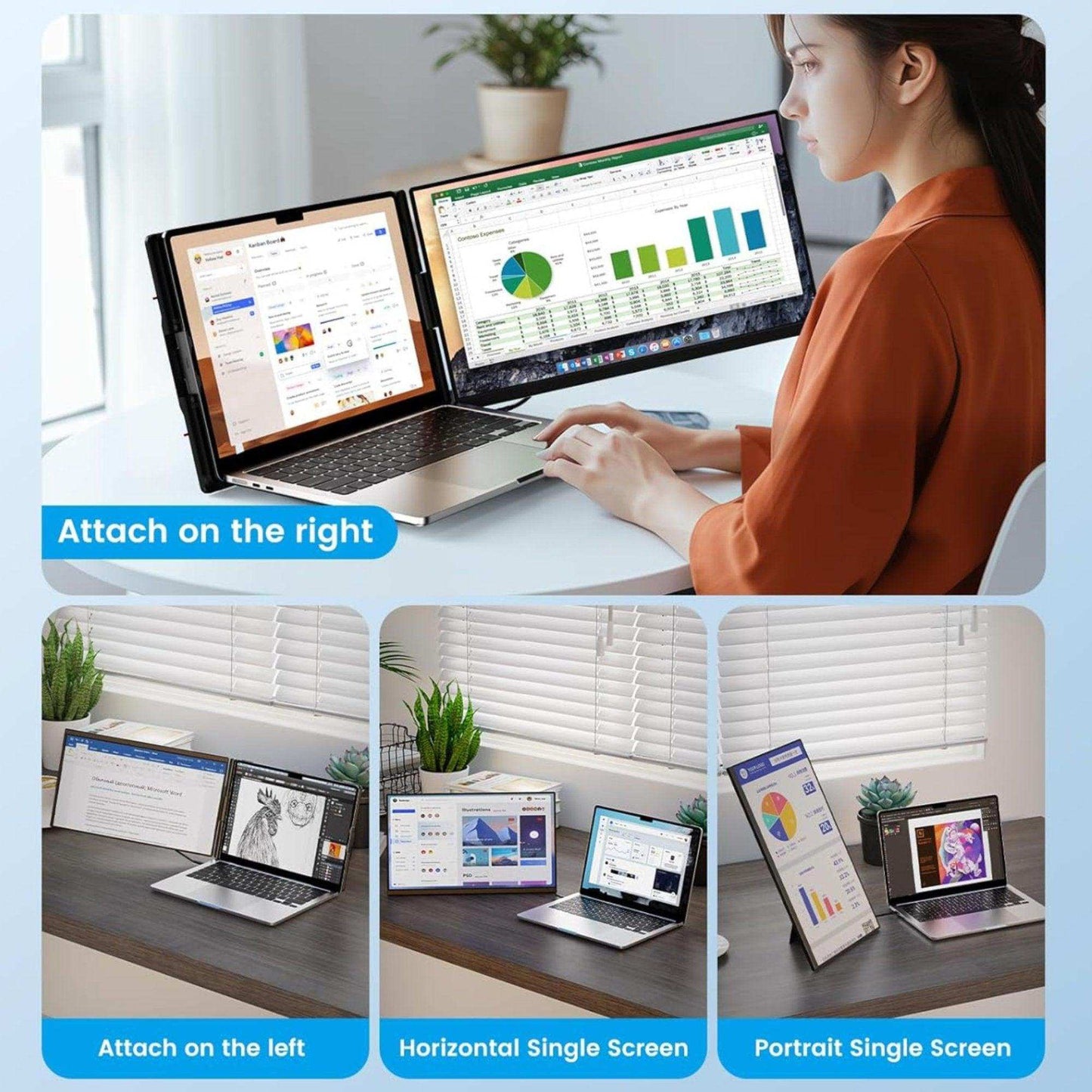 TUTT 15.6” Portable Monitor | Multi-Position IPS FHD Screen Extender | USB-C & HDMI, Built-in Speakers, P5