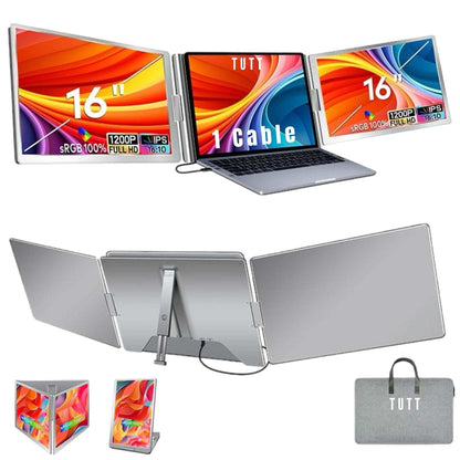 TUTT 16” Dual Screen Portable Monitor for Laptop | Single Cable Connection | 16:10 Ratio IPS, Stand-Alone Design | Windows, macOS, ChromeOS, Linux, and Android | S900