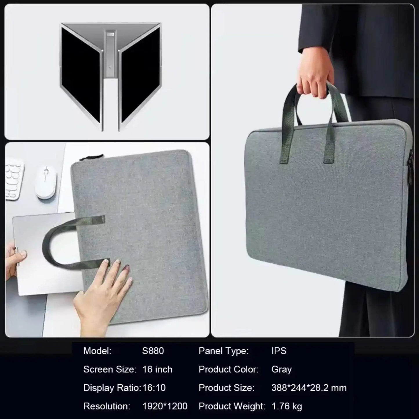 TUTT 16” Dual Screen Portable Monitor for Laptop | Single Cable Connection | 16:10 Ratio IPS, Stand-Alone Design | Windows, macOS, ChromeOS, Linux, and Android | S900