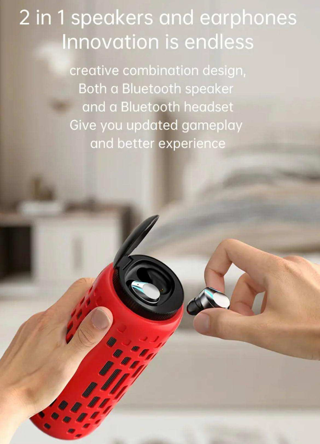 TUTT 2 in 1 Outdoor Waterproof Mini Speaker with Earbuds LED Lighting with Hook | TWS Earbuds Wireless with Portable Mini Speaker | for Picnic Travel Biking Hiking - www.Shopthatapp.com