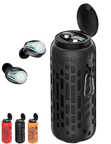 TUTT 2 in 1 Outdoor Waterproof Mini Speaker with Earbuds LED Lighting with Hook | TWS Earbuds Wireless with Portable Mini Speaker | for Picnic Travel Biking Hiking - www.Shopthatapp.com
