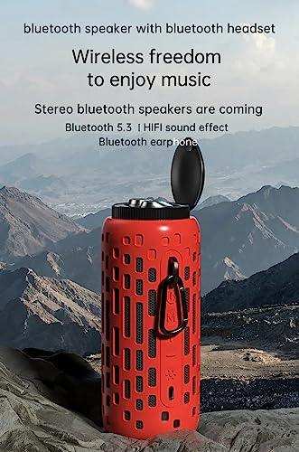 TUTT 2 in 1 Outdoor Waterproof Mini Speaker with Earbuds LED Lighting with Hook | TWS Earbuds Wireless with Portable Mini Speaker | for Picnic Travel Biking Hiking - www.Shopthatapp.com