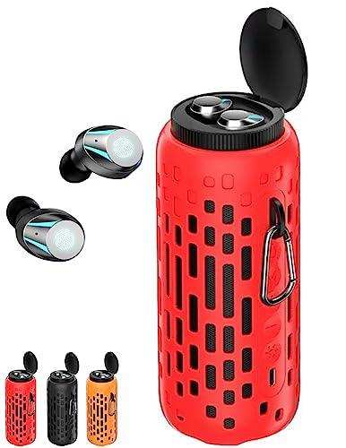 TUTT 2 in 1 Outdoor Waterproof Mini Speaker with Earbuds LED Lighting with Hook | TWS Earbuds Wireless with Portable Mini Speaker | for Picnic Travel Biking Hiking - www.Shopthatapp.com
