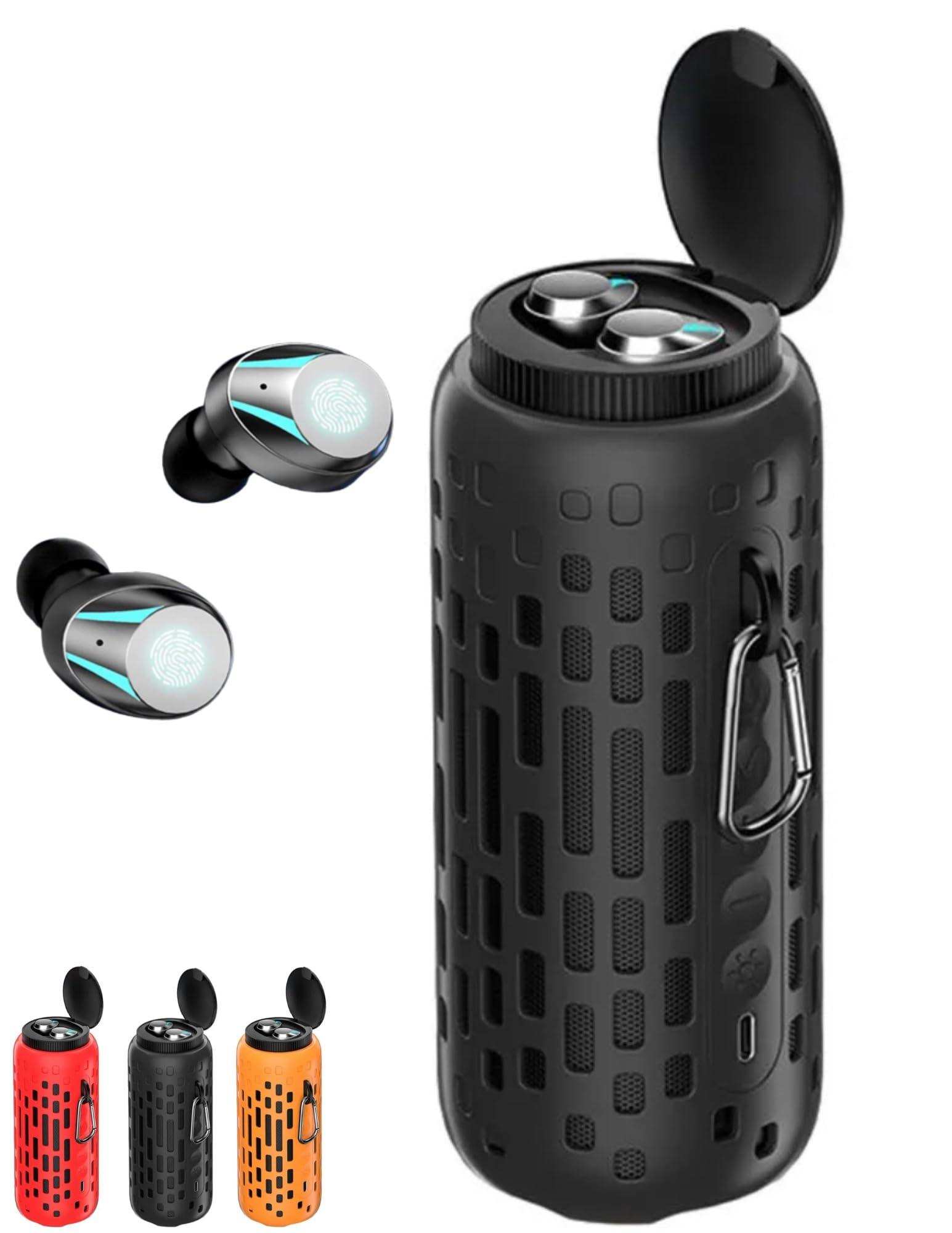 TUTT 2 in 1 Outdoor Waterproof Mini Speaker with Earbuds LED Lighting with Hook | TWS Earbuds Wireless with Portable Mini Speaker | for Picnic Travel Biking Hiking - www.Shopthatapp.com