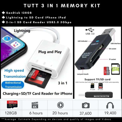 TUTT 2 in 1 P98 10.4” Tablet LTE 4G SIM card WiFi FHD Android 13 with Keyboard, Case, Stylus, 128GB +8GB RAM, 13/5MP Dual Camera Octa-Core | 128GB SanDisk Extreme 3-in-1 SD/TF Kit