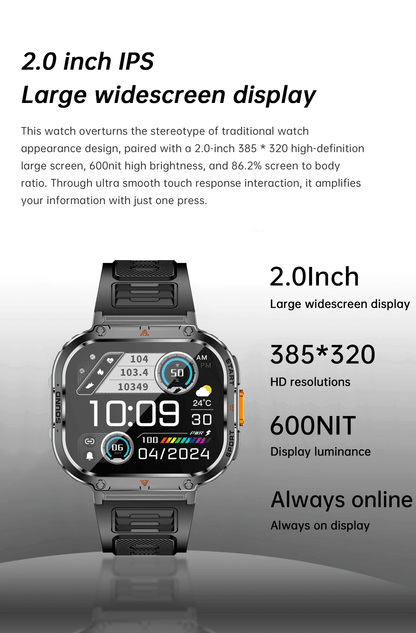 TUTT 2.0" Dial Smart Watch | Rugged Military | Health and Fitness Tracking | Flashlight | NX23 Smartwatches For Men - www.Shopthatapp.com