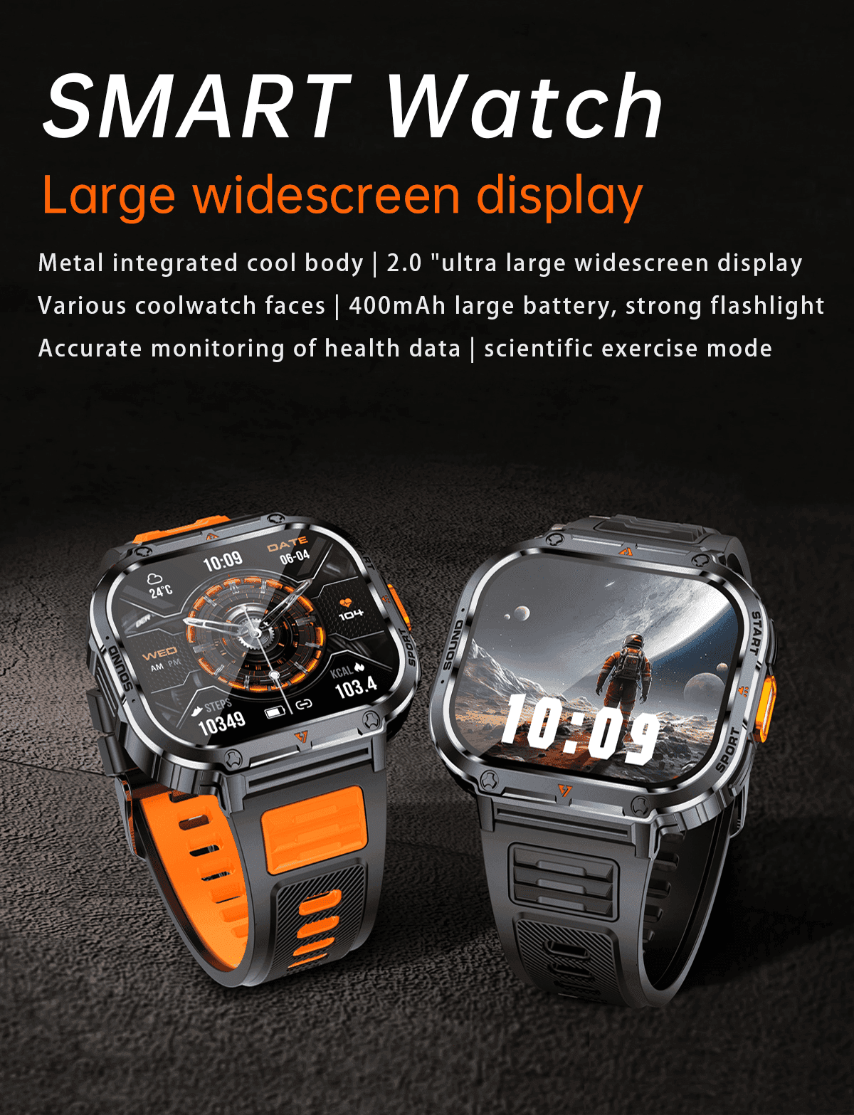 TUTT 2.0" Dial Smart Watch | Rugged Military | Health and Fitness Tracking | Flashlight | NX23 Smartwatches For Men - www.Shopthatapp.com