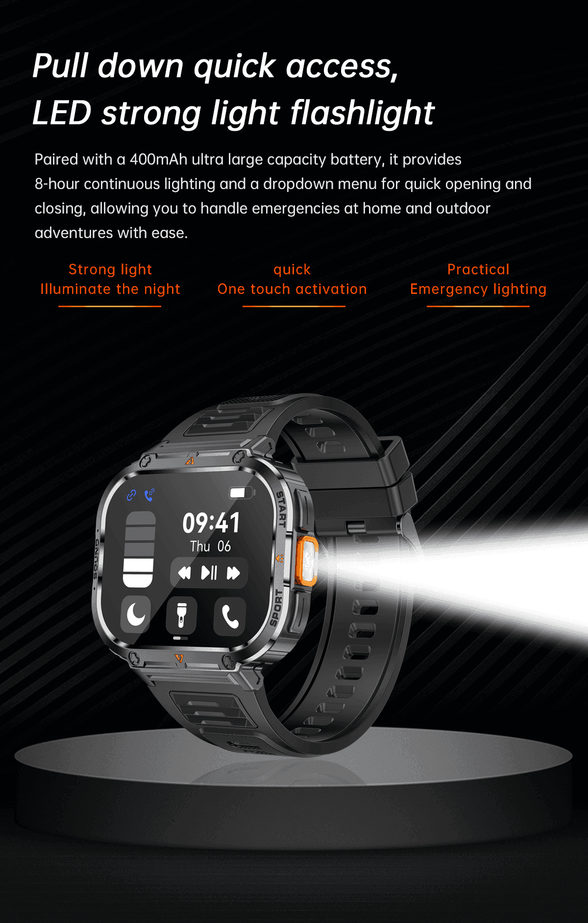 TUTT 2.0" Dial Smart Watch | Rugged Military | Health and Fitness Tracking | Flashlight | NX23 Smartwatches For Men - www.Shopthatapp.com
