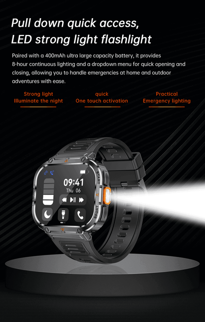 TUTT 2.0" Dial Smart Watch | Rugged Military | Health and Fitness Tracking | Flashlight | NX23 Smartwatches For Men - www.Shopthatapp.com