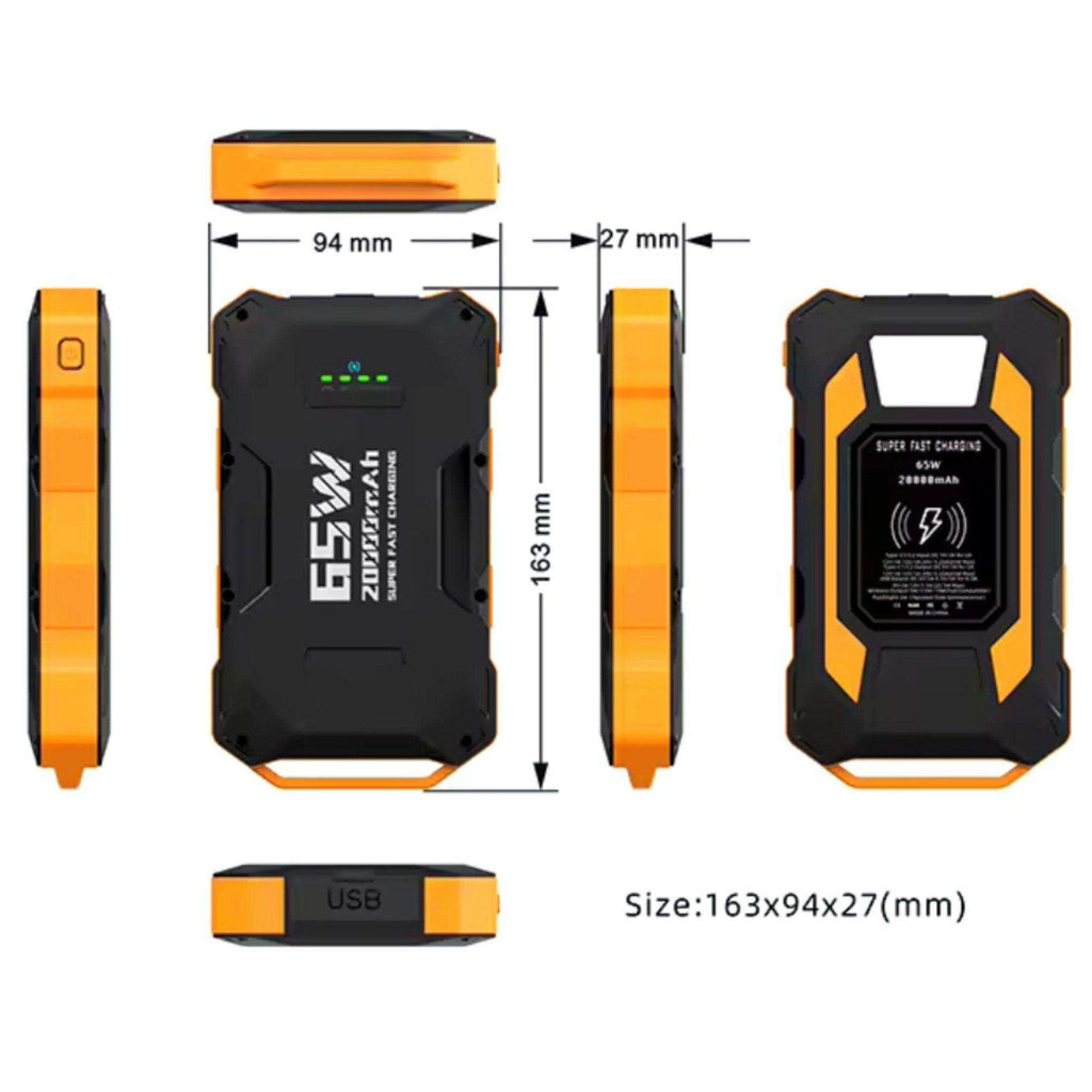 TUTT 20,000 mAh PD 65w Laptop Portable Rugged Power Bank | Fast Qi Wireless Charging | Emergency Flashlight | Outdoor Camping Charger | Notebook Tablet Smart Phone - www.Shopthatapp.com