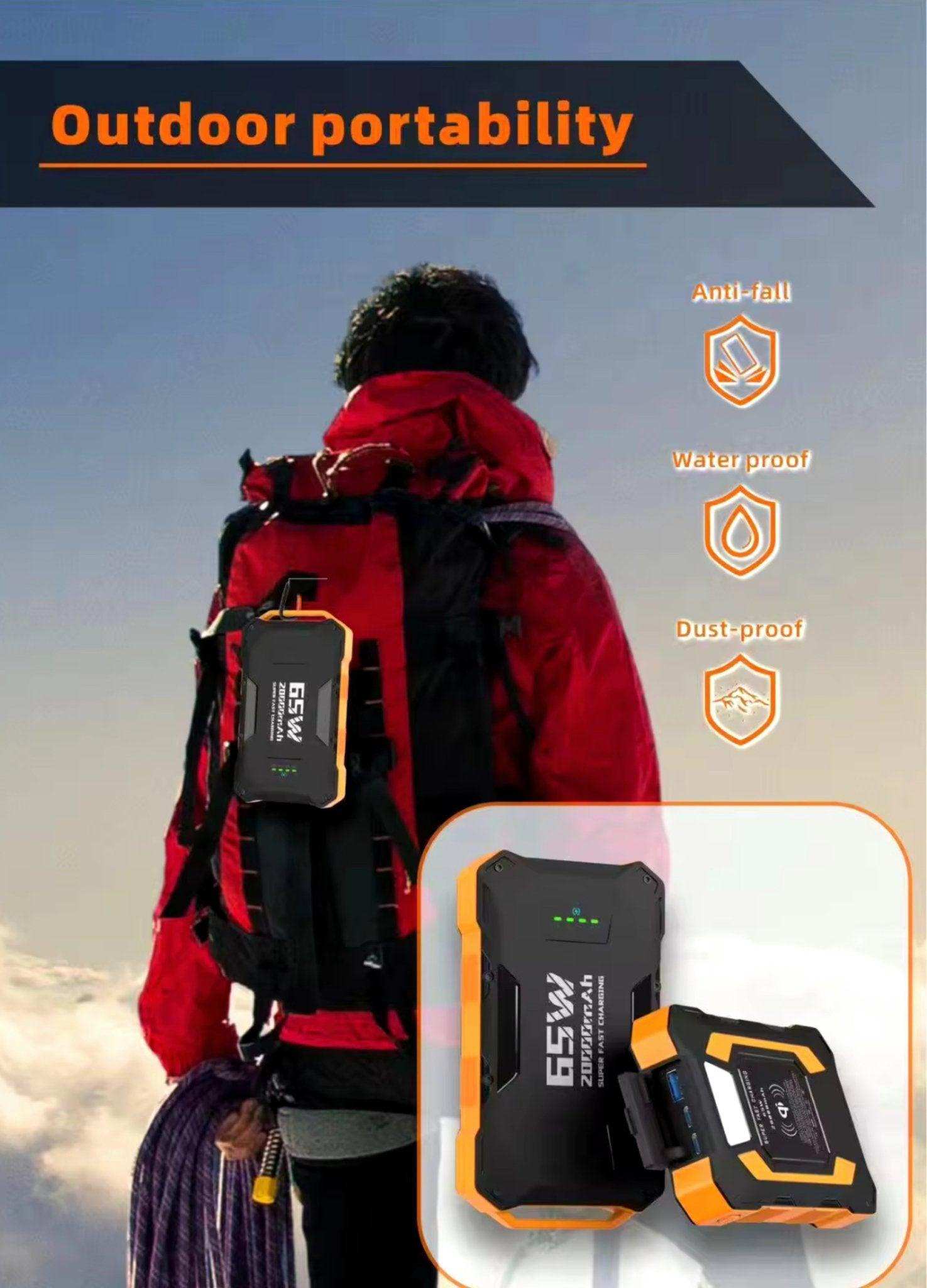 TUTT 20,000 mAh PD 65w Laptop Portable Rugged Power Bank | Fast Qi Wireless Charging | Emergency Flashlight | Outdoor Camping Charger | Notebook Tablet Smart Phone - www.Shopthatapp.com