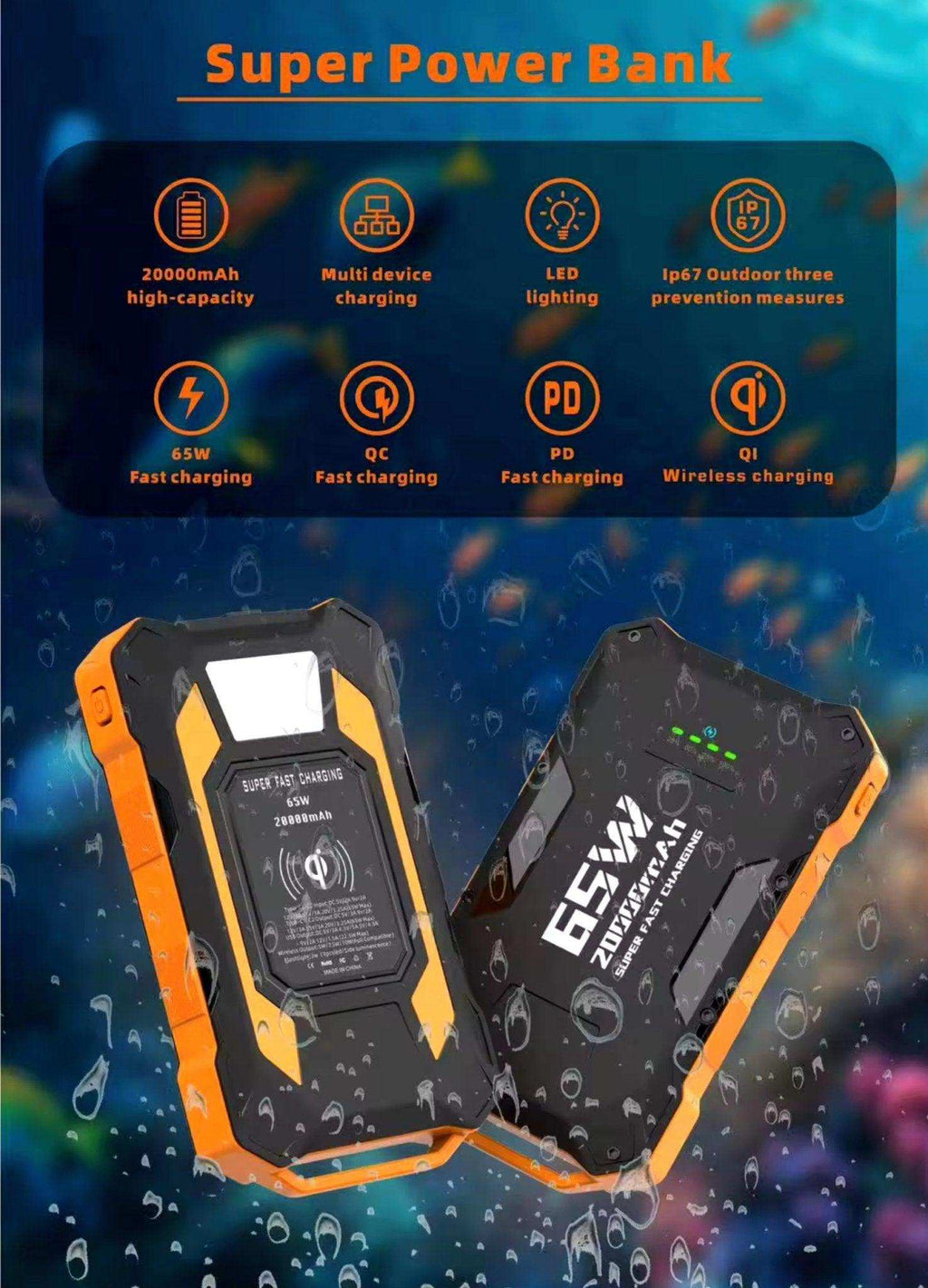 TUTT 20,000 mAh PD 65w Laptop Portable Rugged Power Bank | Fast Qi Wireless Charging | Emergency Flashlight | Outdoor Camping Charger | Notebook Tablet Smart Phone - www.Shopthatapp.com