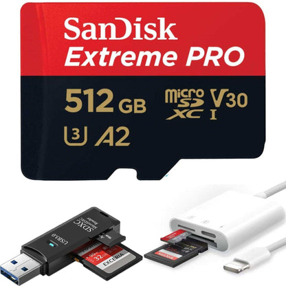 TUTT 3 in 1 | SanDisk Extreme PRO®  64/128/256/512GB 1TB Ultra microSDXC MicroSD Memory Card Speed 200MB/s Read | 90MB/s + Lightning to SD Card iPhone iPad + 2-in-1 SD Card Reader USB3.0 5Gbps - www.Shopthatapp.com