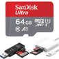 TUTT 3 in 1 | SanDisk 64/128/256/512GB 1TB Ultra microSDXC MicroSD Memory Card Up to 120MB/s, Full HD A1 + Lightning to SD Card iPhone iPad + 2-in-1 SD Card Reader USB3.0 5Gbps