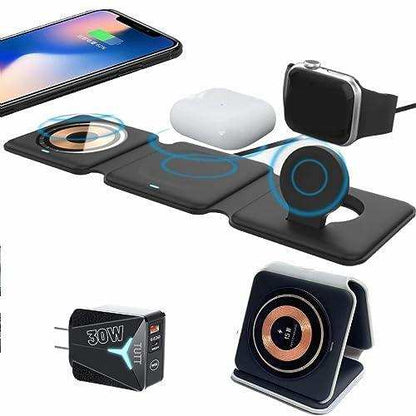 TUTT 3 in 1 Wireless Magnetic Foldable Charger Station Compatible with iPhone - www.Shopthatapp.com