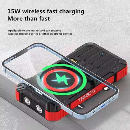 TUTT 30000mAh Portable Rugged Solar-Dual Mode Charging Waterproof Outdoor Power Bank | External Battery 4 Built-In USB Cables | Fast Wireless Charging | 7 Output With Flashlight SOS - www.Shopthatapp.com