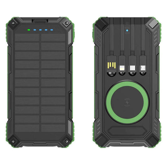 TUTT 30000mAh Portable Rugged Solar-Dual Mode Charging Waterproof Outdoor Power Bank | External Battery 4 Built-In USB Cables | Fast Wireless Charging | 7 Output With Flashlight SOS - www.Shopthatapp.com