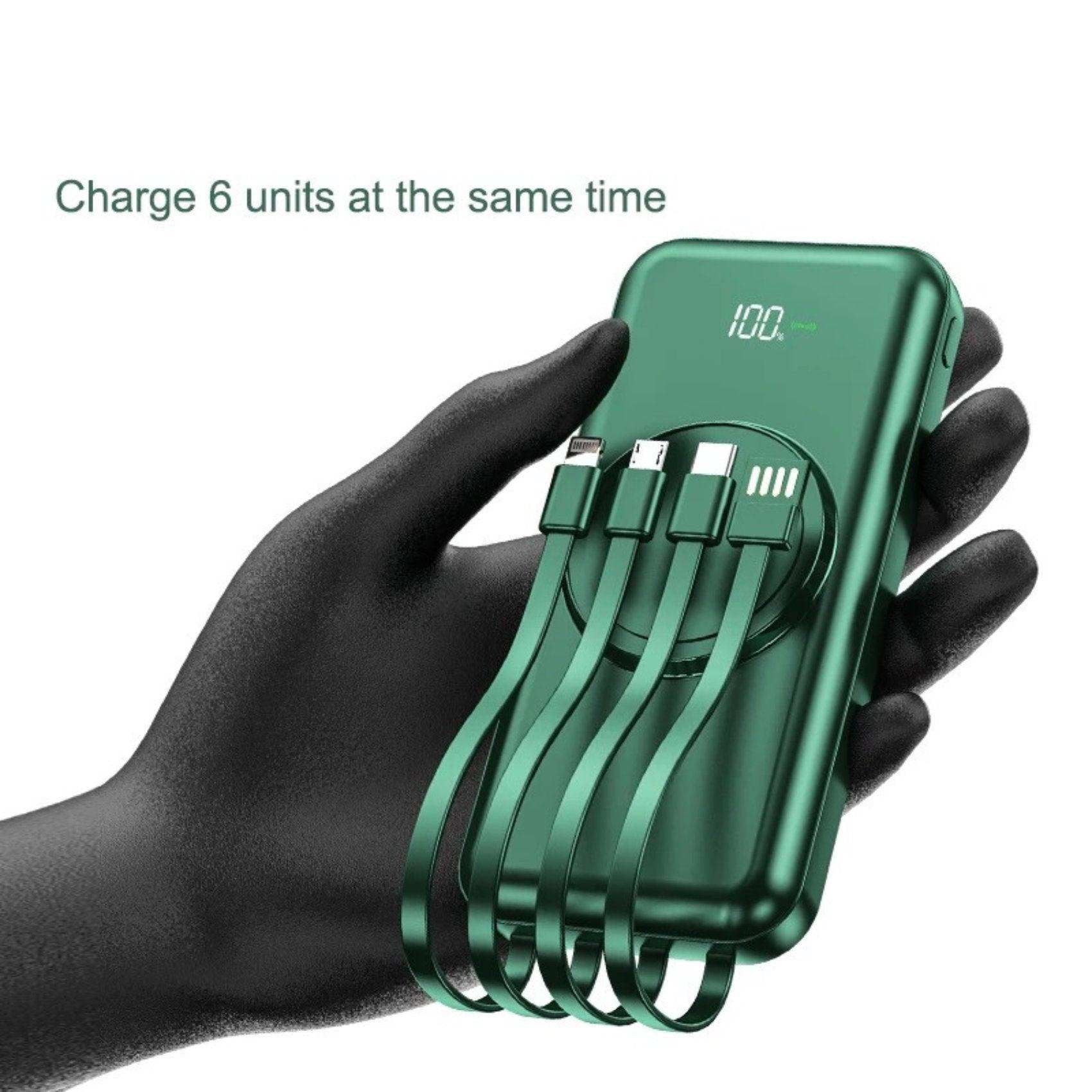 TUTT 30,000mAh Wireless Portable Charger Power Bank with Built-in 4 Cable, 6 Outputs & 3 Inputs Fast Charging External Power USB-C Battery Pack, LED Display - www.Shopthatapp.com