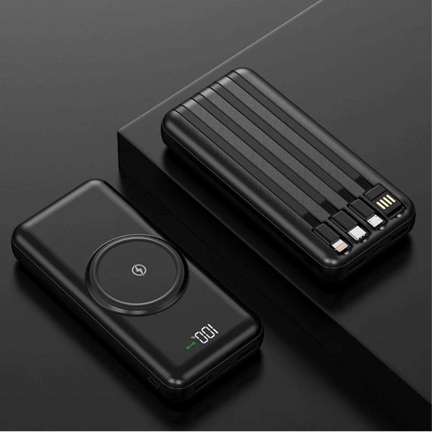 TUTT 30,000mAh Wireless Portable Charger Power Bank with Built-in 4 Cable, 6 Outputs & 3 Inputs Fast Charging External Power USB-C Battery Pack, LED Display - www.Shopthatapp.com