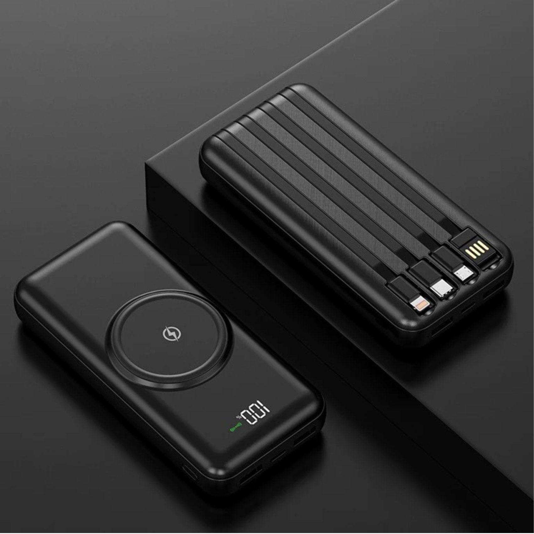 TUTT 30,000mAh Wireless Portable Charger Power Bank with Built-in 4 Cable, 6 Outputs & 3 Inputs Fast Charging External Power USB-C Battery Pack, LED Display - www.Shopthatapp.com