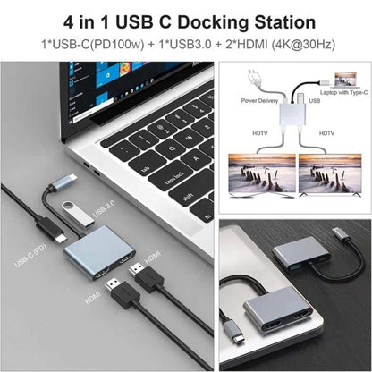 TUTT 4 In 1 4K Dual Monitor HDMI Video Type-C Hub Docking Station USB C To Dual 4K HDMI MST Adapter With 2 HDMI USB 3.0 and PD