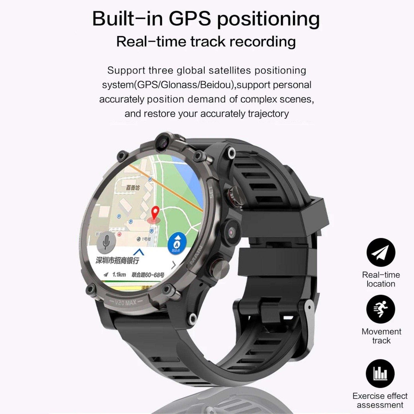 TUTT 4G Smart Watch Rugged with SIM Card | Dual Camera | 2GBRAM+16GBROM | V20 | Health and Fitness Tracker - www.Shopthatapp.com