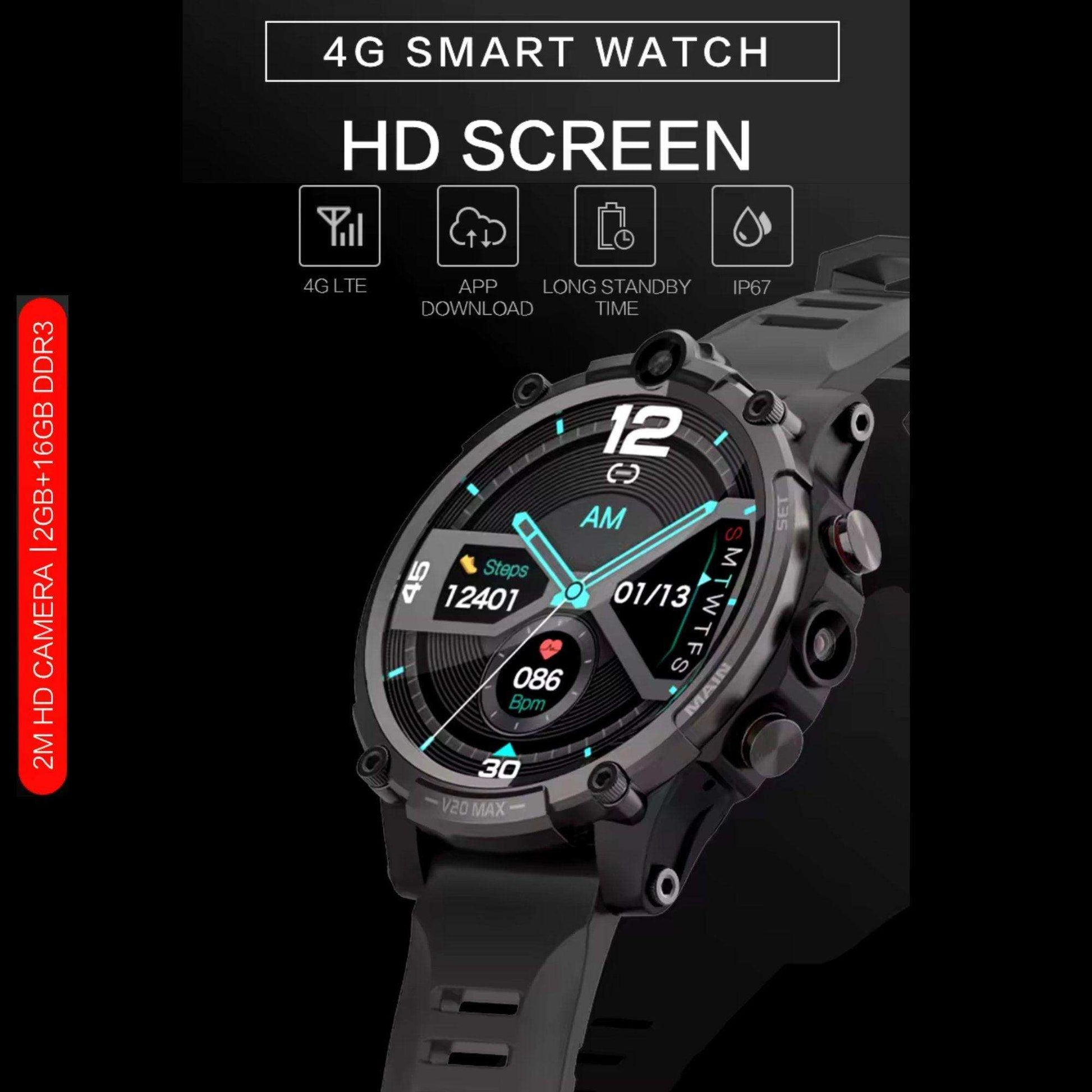 TUTT 4G Smart Watch Rugged with SIM Card | Dual Camera | 2GBRAM+16GBROM | V20 | Health and Fitness Tracker - www.Shopthatapp.com