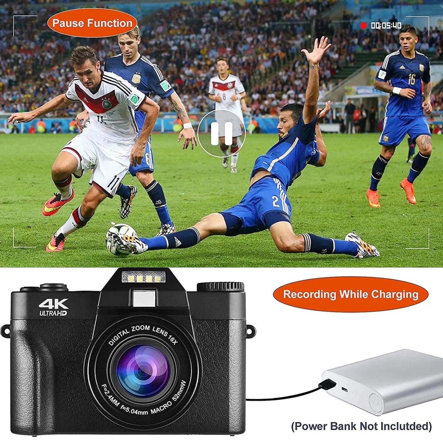 TUTT 4K 48MP Digital Camera for Vlogging 3.0’’ 180° Flip Screen, WiFi, 16X Digital Zoom, Wide Angle & Macro Lens Mic, Full Combo | 128GB SanDisk 3 in 1 SD/TF/Charging Kit - www.Shopthatapp.com