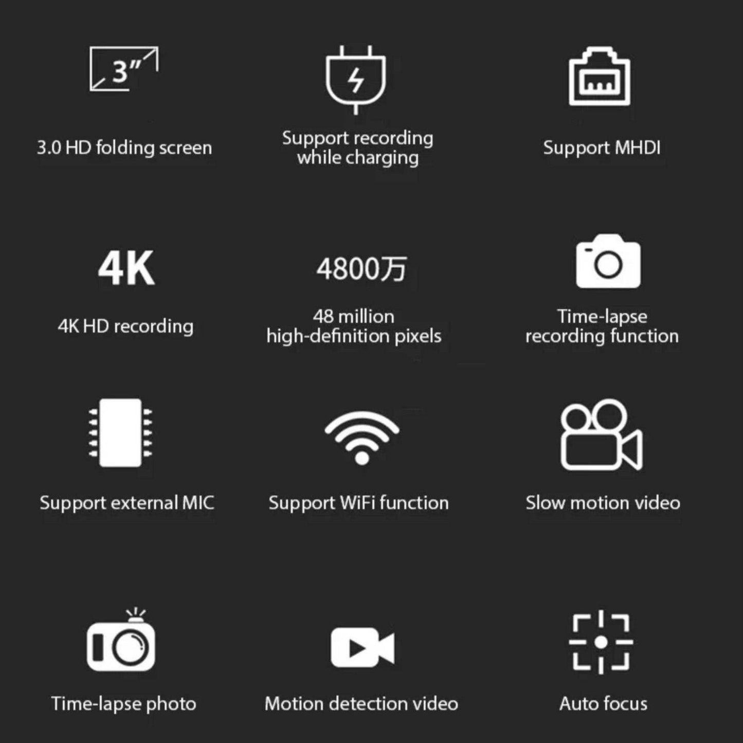 TUTT 4K 48MP Digital Camera for Vlogging 3.0’’ 180° Flip Screen, WiFi, 16X Digital Zoom, Wide Angle & Macro Lens Mic, Full Combo | 128GB SanDisk 3 in 1 SD/TF/Charging Kit - www.Shopthatapp.com