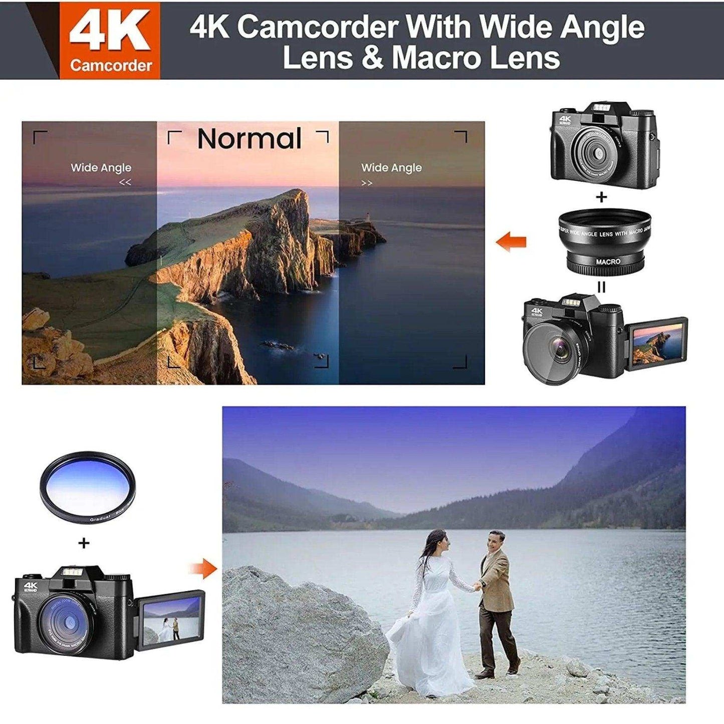 TUTT 4K 48MP Digital Camera for Vlogging 3.0’’ 180° Flip Screen, WiFi, 16X Digital Zoom, Wide Angle & Macro Lens Mic, Full Combo | 128GB SanDisk 3 in 1 SD/TF/Charging Kit - www.Shopthatapp.com