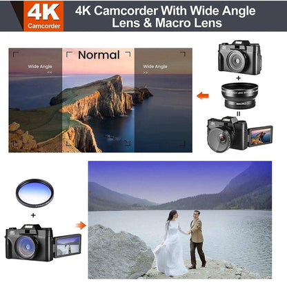 TUTT 4K 48MP Digital Camera for Vlogging 3.0’’ 180° Flip Screen, WiFi, 16X Digital Zoom, Wide Angle & Macro Lens Mic, Full Combo | 128GB SanDisk 3 in 1 SD/TF/Charging Kit - www.Shopthatapp.com