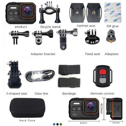 TUTT 4K 60fps 20MP Waterproof Action Camera Dash Cam 2” IPS Display IP68 Waterproof Underwater Wi-fi Motion Camera Hamlet Vlogging Hard Case 128GB SanDisk 3 in 1 SD/TF/Charging Kit - www.Shopthatapp.com