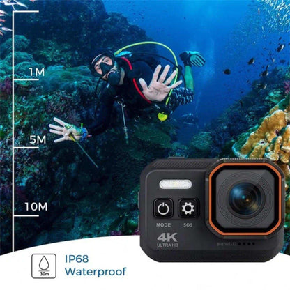 TUTT 4K 60fps 20MP Waterproof Action Camera Dash Cam 2” IPS Display IP68 Waterproof Underwater Wi-fi Motion Camera Hamlet Vlogging Hard Case 128GB SanDisk 3 in 1 SD/TF/Charging Kit - www.Shopthatapp.com