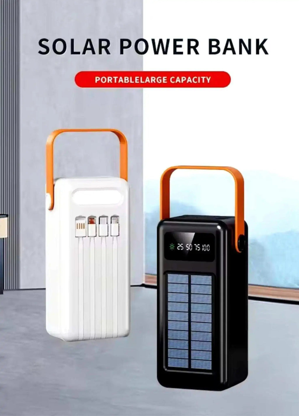 TUTT 60,000 mAh Solar Power Bank | Fast Charging | Built-In Cables | Flashlight | PowerBanks PD 22.5W Portable Phone Mobile Charger - www.Shopthatapp.com