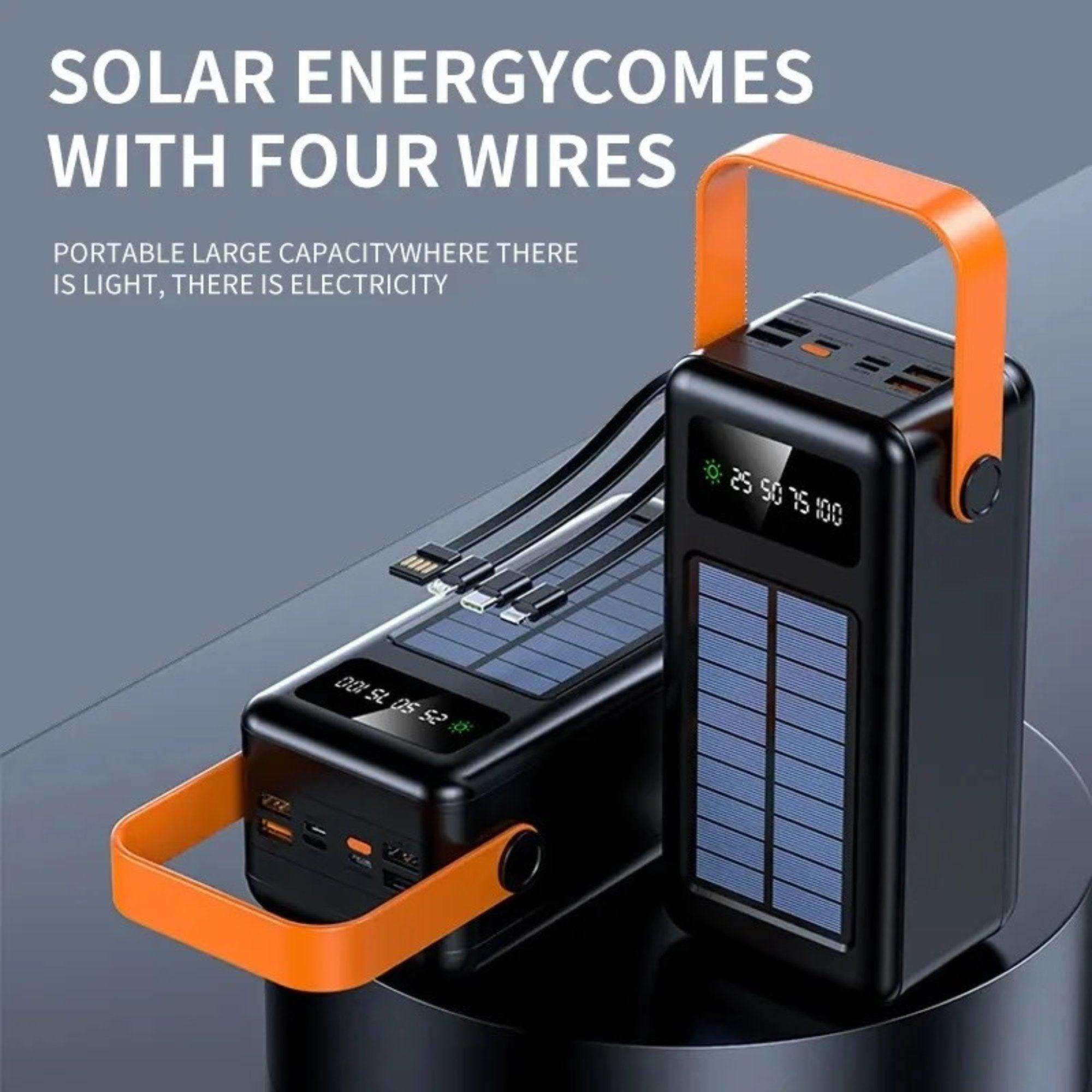 TUTT 60,000 mAh Solar Power Bank | Fast Charging | Built-In Cables | Flashlight | PowerBanks PD 22.5W Portable Phone Mobile Charger - www.Shopthatapp.com