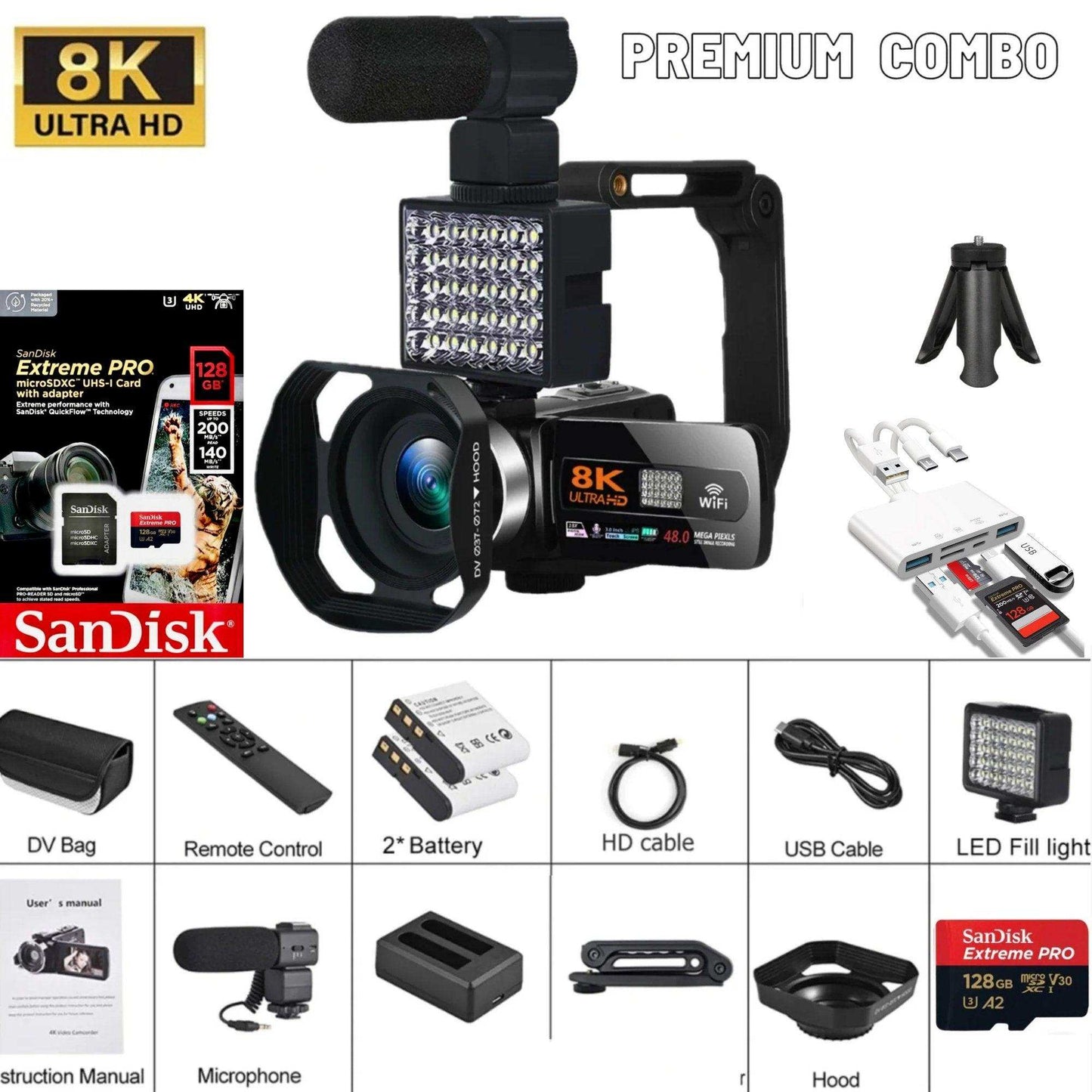 TUTT 8K 48MP Camcorder WIFI Digital Video Camera Recorder | Premium Combo 128GB SanDisk 2 Batteries - www.Shopthatapp.com