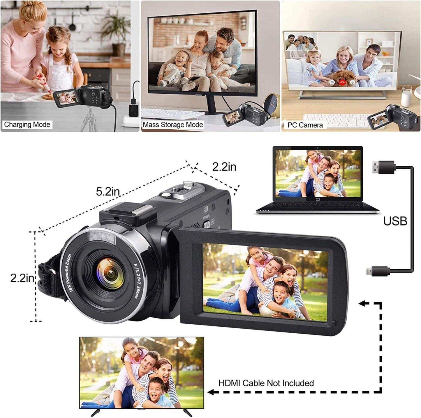 TUTT 8K 48MP Camcorder WIFI Digital Video Camera Recorder | Premium Combo 128GB SanDisk 2 Batteries - www.Shopthatapp.com