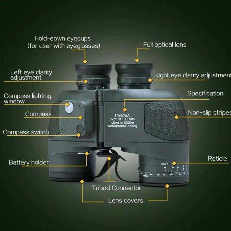 TUTT Admiral 7x50 Rugged Waterproof Binocular with Internal Rangefinder & Compass - www.Shopthatapp.com