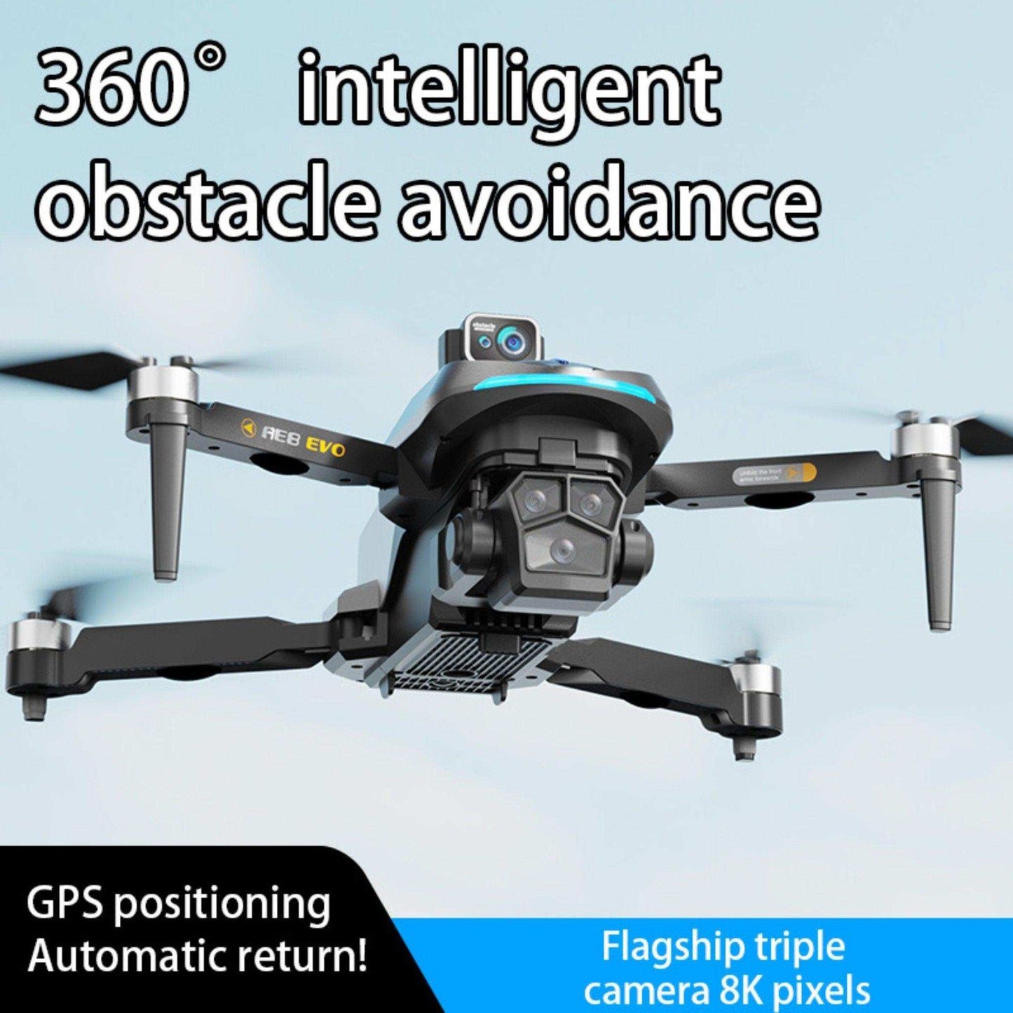 TUTT AE8 EVO 8K Professional GPS 5G Drone with Dual HD Camera 360 Optical Flow Laser Obstacle Avoidance 3-Axis Mechanical Gimbal & EIS Stabilization Intelligent Modes Brushless 2* Batteries 335gr - www.Shopthatapp.com