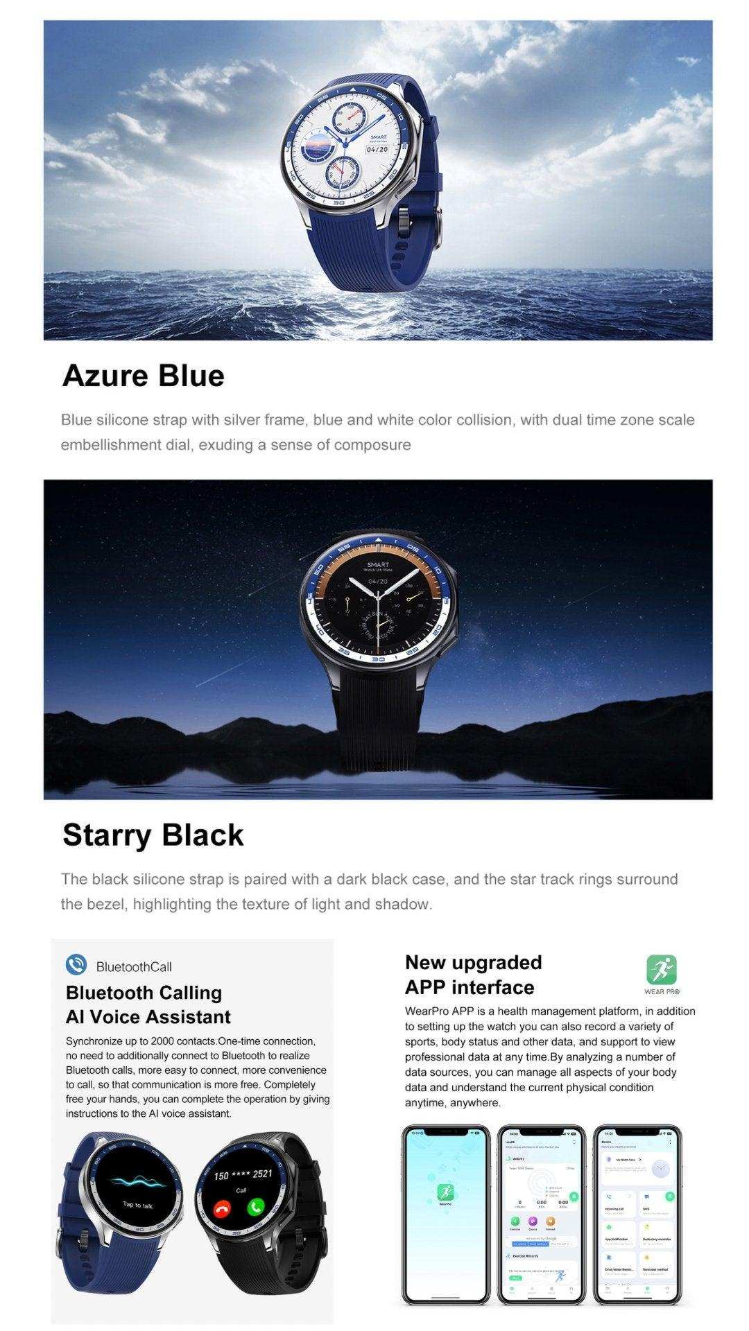 TUTT Classic AMOLED Ultra-Slim/Light 1.43" HD Smart Watch for Men | 4GB RAM AI | 3 Straps Premium Leather & Rubber | Always-On Dial Smartwatch - www.Shopthatapp.com