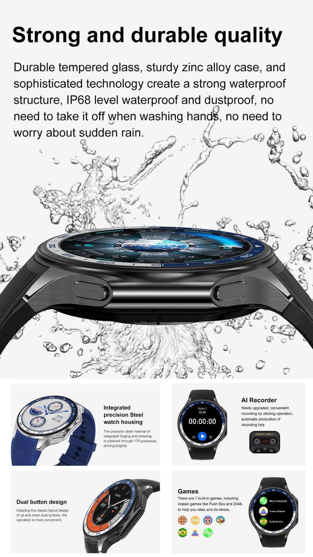 TUTT Classic AMOLED Ultra-Slim/Light 1.43" HD Smart Watch for Men | 4GB RAM AI | 3 Straps Premium Leather & Rubber | Always-On Dial Smartwatch - www.Shopthatapp.com