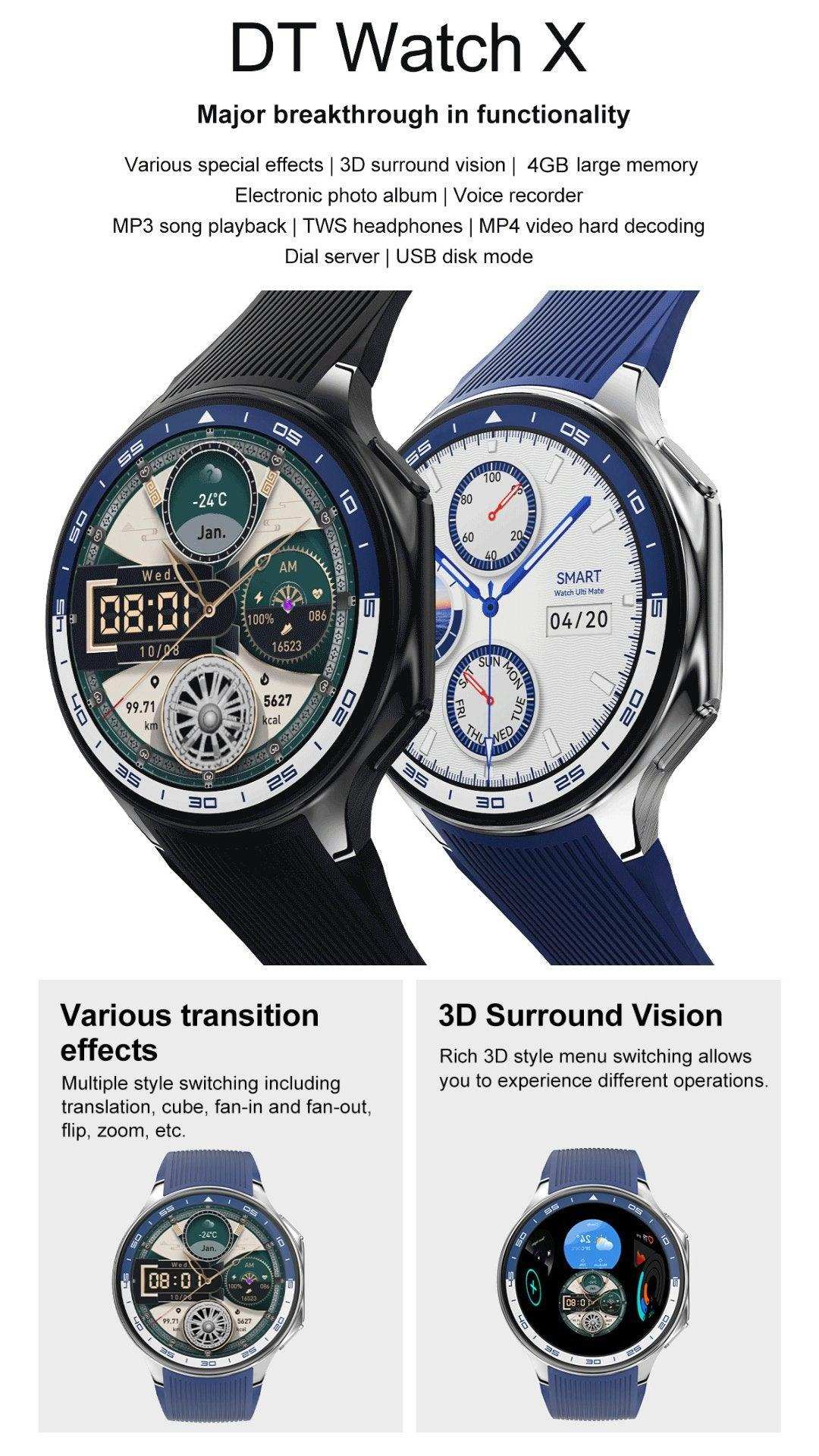 TUTT Classic AMOLED Ultra-Slim/Light 1.43" HD Smart Watch for Men | 4GB RAM AI | 3 Straps Premium Leather & Rubber | Always-On Dial Smartwatch - www.Shopthatapp.com