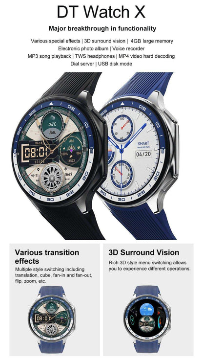 TUTT Classic AMOLED Ultra-Slim/Light 1.43" HD Smart Watch for Men | 4GB RAM AI | 3 Straps Premium Leather & Rubber | Always-On Dial Smartwatch - www.Shopthatapp.com